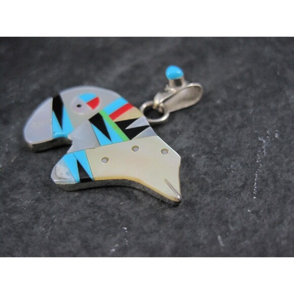 Southwestern Sterling Inlaid Bear Pendant - Picture 6 of 10